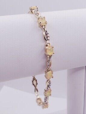 5 Carat Opal & Genuine Diamond Tennis Bracelet in Gold - Women Jewelry